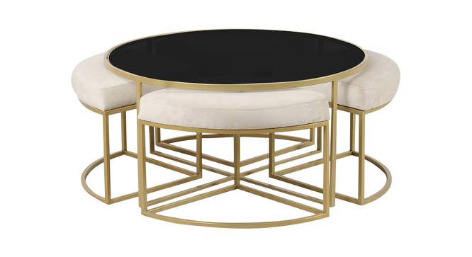 Benton Nesting Black Glass Coffee Table Set With 4 Stools In Gold Finish - 1-21-12-4 (Golden Finish) by Urban Ladder - Front View Design 1 - 848078