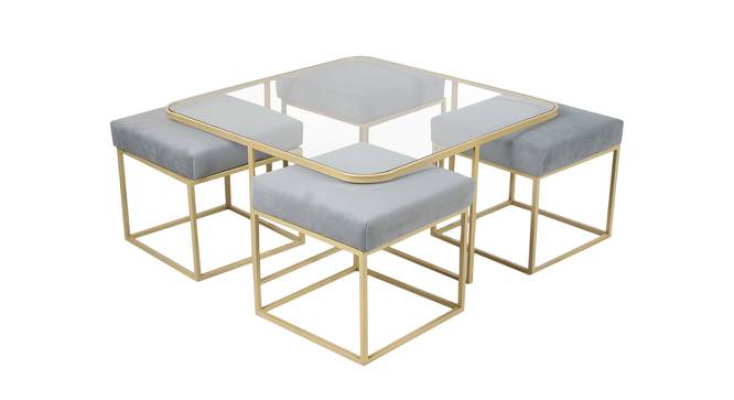 Benton Nesting Clear Glass Coffee Table Set With 4 Stools In Gold Finish - 1-21-12-5 (Golden Finish) by Urban Ladder - Front View Design 1 - 848080