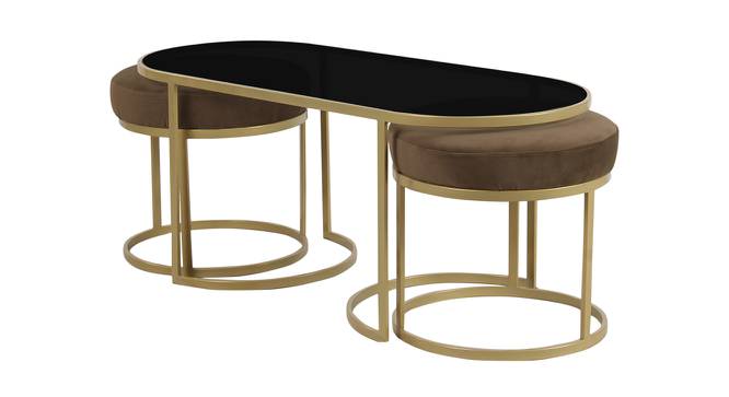 Benton Nesting Black Glass Coffee Table Set With 2 Stools In Gold Finish - 1-21-12-8 (Golden Finish) by Urban Ladder - Front View Design 1 - 848087