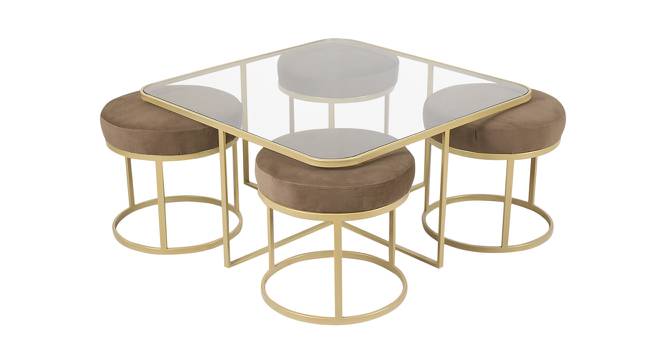 Benton Nesting Clear Glass Coffee Table Set With 4 Stools In Gold Finish - 1-21-12-9 (Golden Finish) by Urban Ladder - Front View Design 1 - 848089