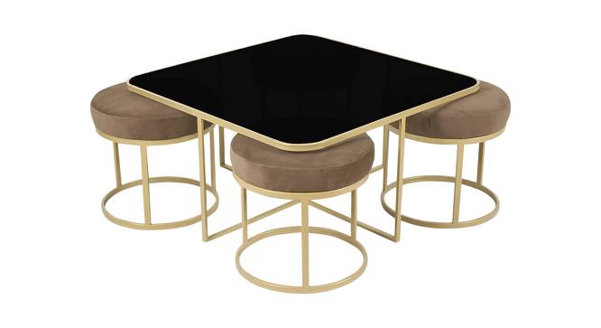 Benton Nesting Black Glass Coffee Table Set With 4 Stools In Gold Finish - 1-21-12-10 (Golden Finish) by Urban Ladder - Front View Design 1 - 848091