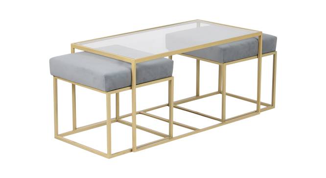 Benton Nesting Clear Glass Coffee Table Set With 2 Stools In Gold Finish - 1-21-12-11 (Golden Finish) by Urban Ladder - Front View Design 1 - 848093