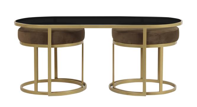 Benton Nesting Black Glass Coffee Table Set With 2 Stools In Gold Finish - 1-21-12-8 (Golden Finish) by Urban Ladder - Design 1 Side View - 848134