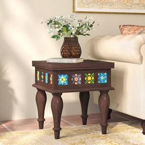 Living Room New Arrivals Design Azul Solid Wood Side Table in Brushed Walnut Finish
