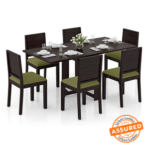 6 6 Seater Dining Table Sets Design Danton 3-to-6 Seater Folding Dining Table With set of 6 Oribi Chairs (Mahogany Finish, Avocado Green)