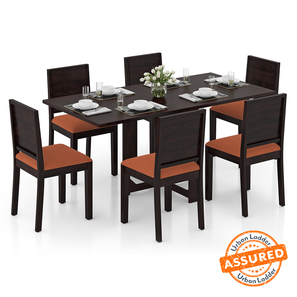 Veneer 6 Seater Dining Table Sets Design Danton 3-to-6 Seater Folding Dining Table With set of 6 Oribi Chairs (Mahogany Finish, Burnt Orange)