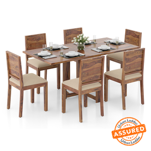 Veneer Folding Dining Table Sets Design Danton 3-to-6 Seater Folding Dining Table With set of 6 Oribi Chairs (Teak Finish, Wheat Brown)