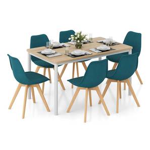 Dining Tables And Chairs Design Torres - Pashe 6 Seater Dining Set (Teal, White Finish)