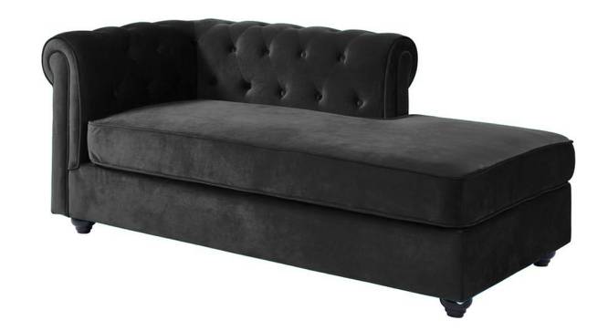 Ease Velvet Chaise Launger in T Blue  Colour (Black, Matte Finish) by Urban Ladder - Design 1 Side View - 851874