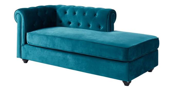 Ease Velvet Chaise Launger in T Blue  Colour (Turquoise Blue, Matte Finish) by Urban Ladder - Front View Design 1 - 852377