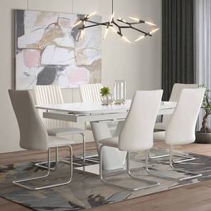Dining Tables And Chairs In Hyderabad Design Caribu 6 to 8 Extendable - Ingrid (Leatherette) 6 Seater Dining Table Set (White)
