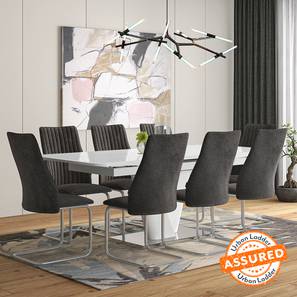All 8 Seater Dining Table Sets Design Caribu 6 to 8 Extendable - Ingrid (Fabric) 8 Seater Dining Table Set (Dark Grey)