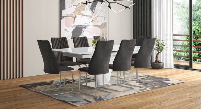 Caribu 6 to 8 Extendable - Ingrid (Fabric) 8 Seater Dining Table Set (Dark Grey) by Urban Ladder - Full View Design 1 - 854813
