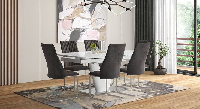 Caribu 4 to 6 Extendable - Ingrid (Fabric) 6 Seater Dining Table Set (Dark Grey) by Urban Ladder - Full View Design 1 - 854824