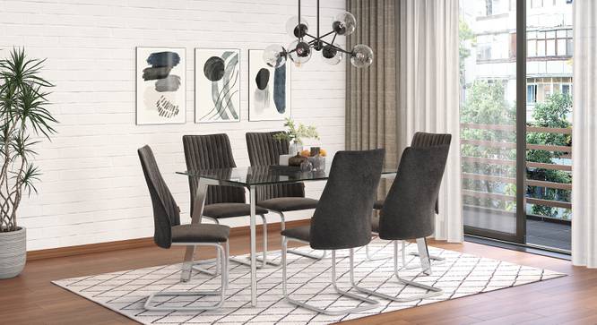 Carmen 6 Seater Glass Top Dining Table With Set of 6 Ingrid Dining Chairs (Dark Grey) by Urban Ladder - Full View Design 1 - 854864