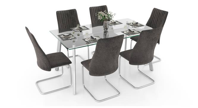 Carmen 6 Seater Glass Top Dining Table With Set of 6 Ingrid Dining Chairs (Dark Grey) by Urban Ladder - Cross View Design 1 - 854866