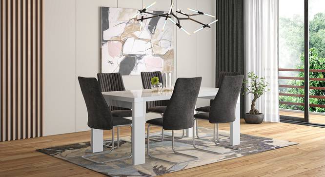 Kariba - Ingrid 6 Seater High Gloss Dining Table Set (Dark Grey, White High Gloss Finish) by Urban Ladder - Full View Design 1 - 854882
