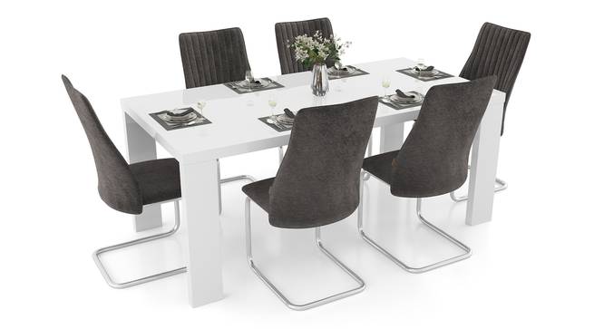 Kariba - Ingrid 6 Seater High Gloss Dining Table Set (Dark Grey, White High Gloss Finish) by Urban Ladder - Cross View Design 1 - 854903
