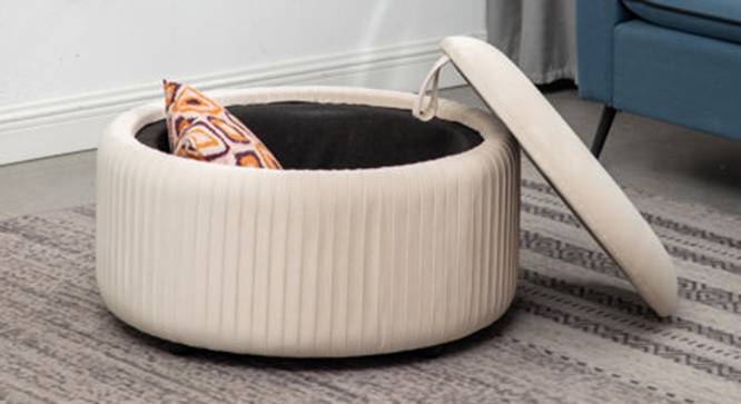 Loofy Ottoman with Strage Color in Black (Cream) by Urban Ladder - Design 1 Side View - 856229
