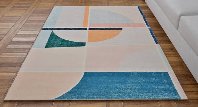 Abstract Geometric Tuft Peach And Blue Carpet 4X6 (Multicolor, 4X6 Feet Carpet Size) by Urban Ladder - Front View Design 1 - 857160
