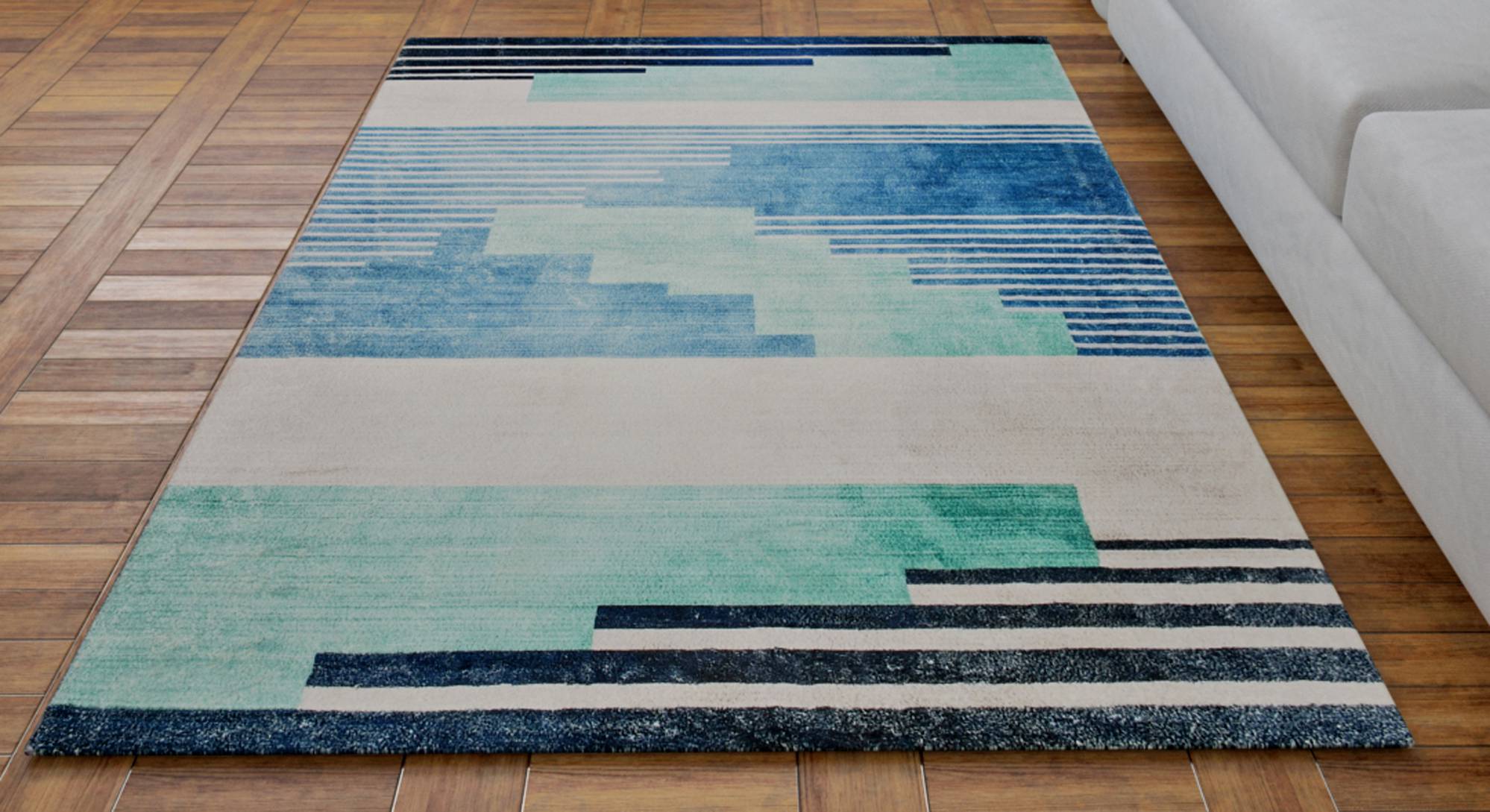 Abstract Geometric Tuft Blue And Teal Carpet 4X6 Urban Ladder