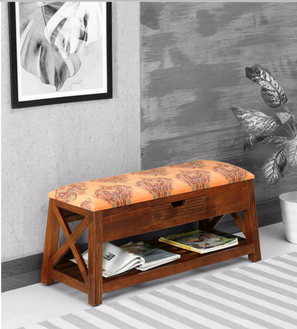 New Arrivals Storage Design Vermount Shoe Rack With Seating in Teak Finish