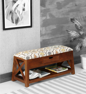 New Arrivals Storage Design Vermount Shoe Rack With Seating in Teak Finish