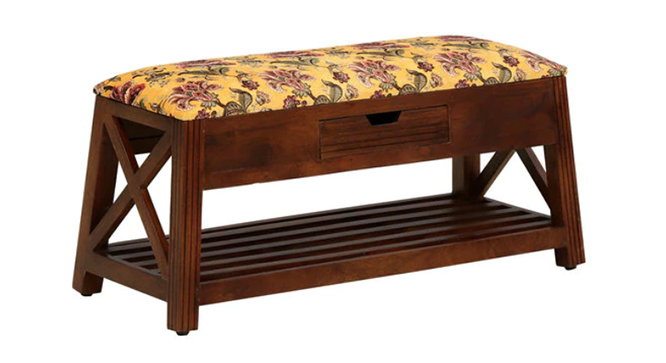 Vermount Solid Wood Bench In Provincial Teak (Teak Finish, Yellow Floral) by Urban Ladder - - 