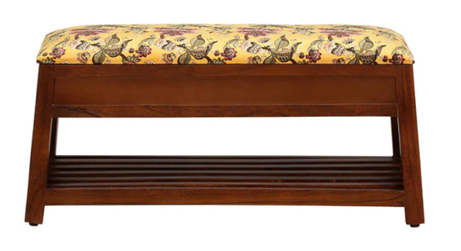 Vermount Solid Wood Bench In Provincial Teak (Teak Finish, Yellow Floral) by Urban Ladder - - 