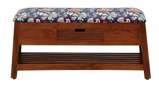 Vermount Solid Wood Bench In Provincial Teak (Teak Finish, Blue) by Urban Ladder - - 