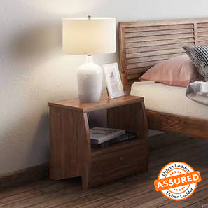 Bedroom Storage In Hassan Design Siesta Solid Wood Bedside Table in Teak Finish