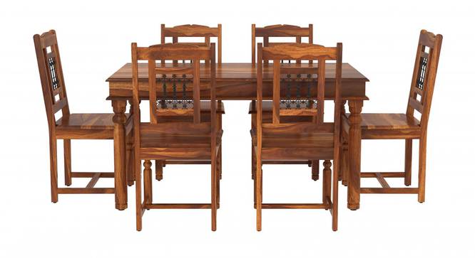 Kafano 6 Seater Dining Set With Rajastani Iron Jali (Honey Oak Finish) by Urban Ladder - Design 1 Side View - 860258