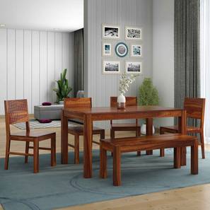 New Arrivals Dining Room Furniture Design Parker Rosewood 6 Seater Dining Table with Set of 4 Chairs And 1 Bench in Honey Oak Finish