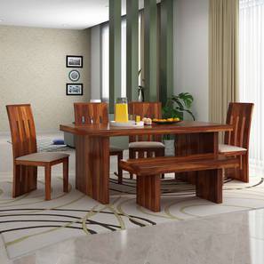 All 6 Seater Dining Table Sets Design Cayman Rosewood 6 Seater Dining Table with Set of 4 Chairs And 1 Bench in Honey Oak Finish