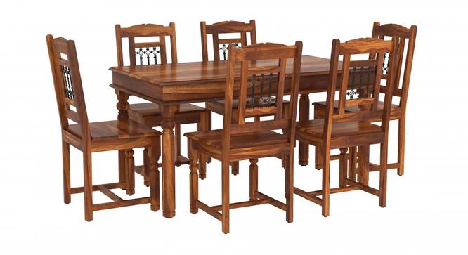 Kafano 6 Seater Dining Set With Rajastani Iron Jali (Honey Oak Finish) by Urban Ladder - Front View Design 1 - 860317