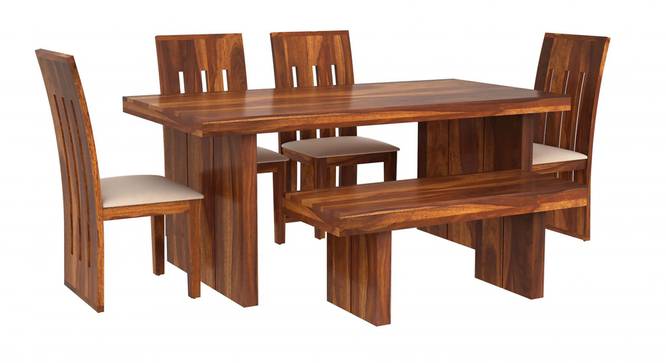 Cayman Six Seater Dining Set With Bench (Honey Oak Finish) by Urban Ladder - Front View Design 1 - 860329