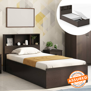Beds With Storage Design Jasper Engineered Wood Single Size Box Storage Bed in Dark Wenge Finish