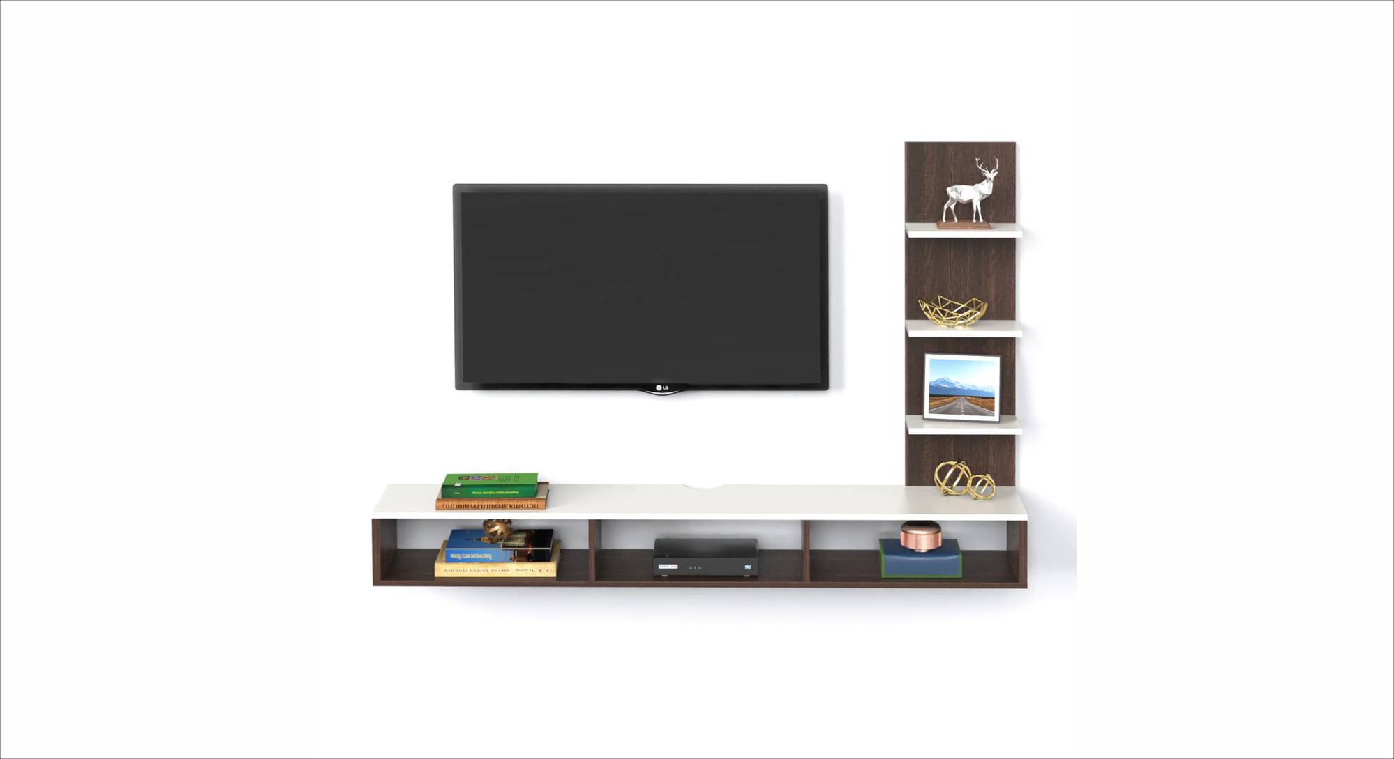 Prico Engineered Wood Wall Mounted TV Unit in Wenge & White Finish