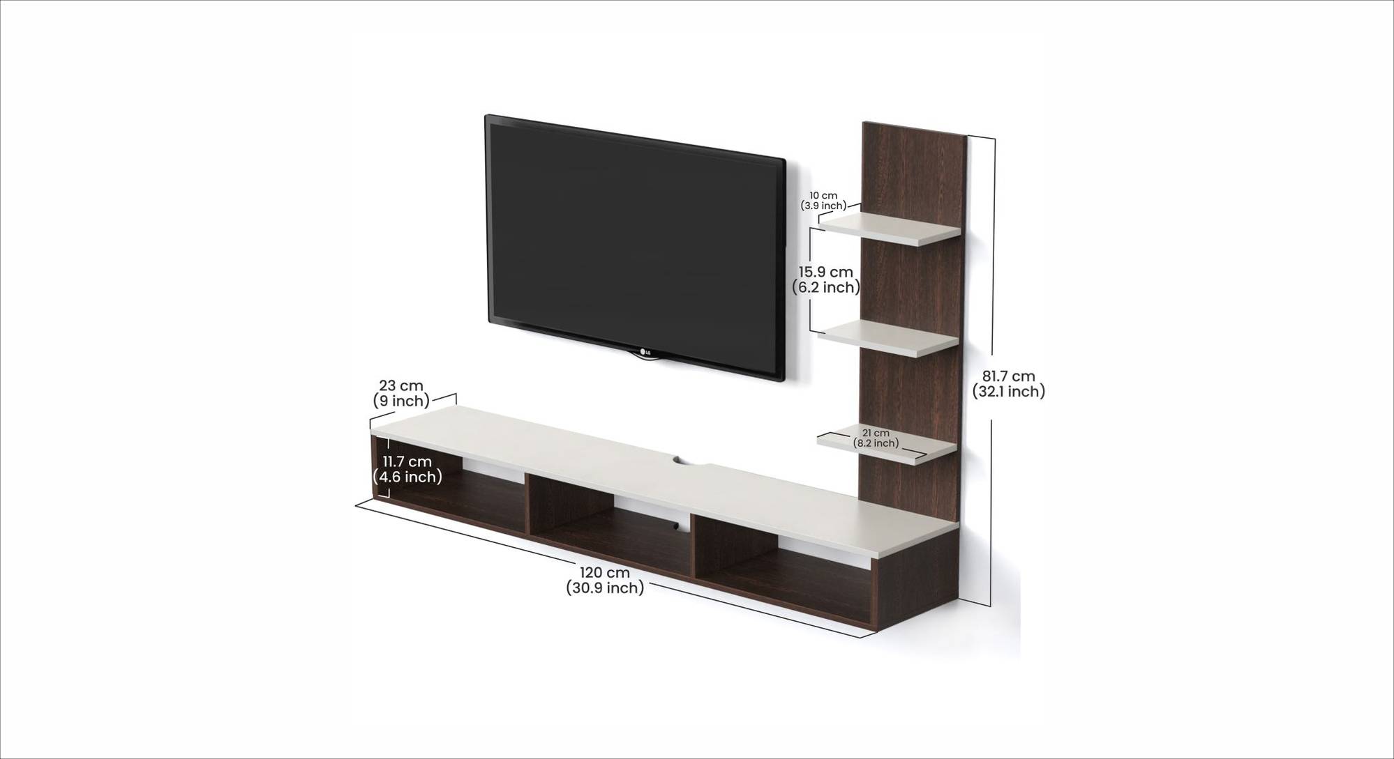 Prico Engineered Wood Wall Mounted TV Unit in Wenge & White Finish