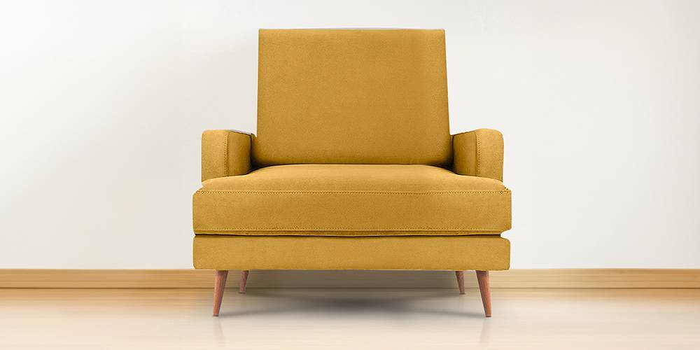 Alife 1 Seater Velvet Sofa in Yellow Color (Yellow, 1-seater Custom Set - Sofas, None Standard Set - Sofas, Fabric Sofa Material, Regular Sofa Size, Regular Sofa Type) by Urban Ladder - - 