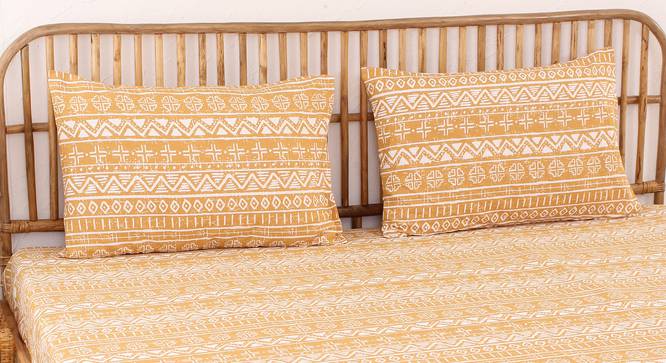 Kullu Patti Cotton Bedsheet Set (Yellow, King Size) by Urban Ladder - Ground View Design 1 - 870127