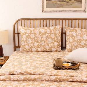 Home Decor Design Beige 144 TC Cotton Single Size Bedsheet with Pillow Covers