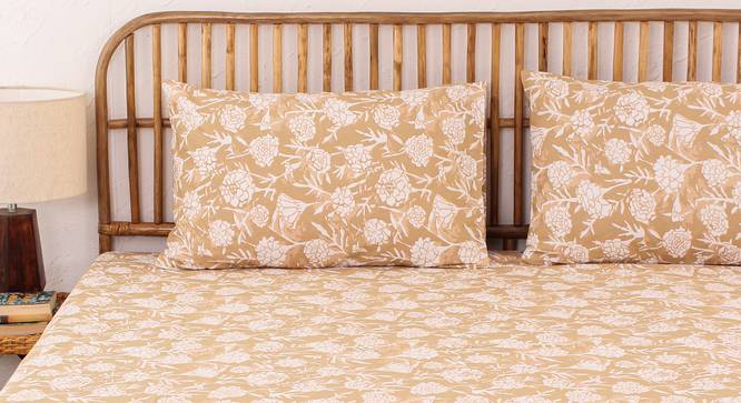 Genda Phool Fitted Cotton Bedsheet Set (Beige, Double Size) by Urban Ladder - - 