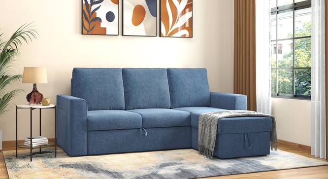 Kowloon Sectional Sofa Cum Bed with Storage (Baltic Blue Premium Chenille Fabric) by Urban Ladder - - 