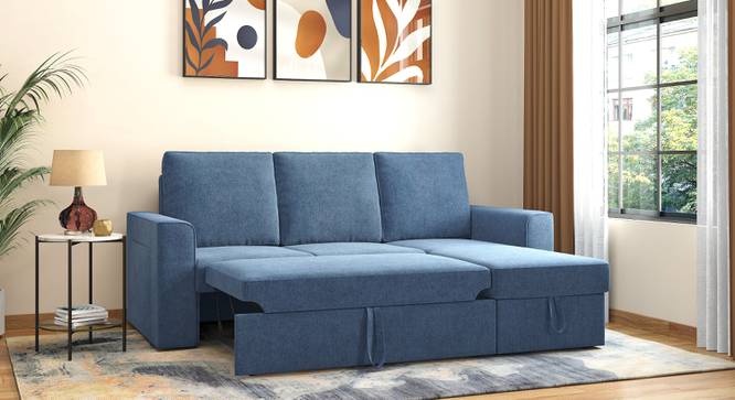 Kowloon Sectional Sofa Cum Bed with Storage (Baltic Blue Premium Chenille Fabric) by Urban Ladder - - 