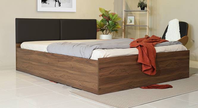 Lush Queen Engineered Wood Bed Design 2 (Walnut Finish, Queen Bed Size, Dark Grey, Box Storage Type) by Urban Ladder - Front View Design 1 - 871912