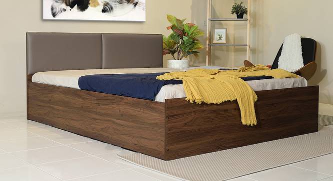 Lush Queen Engineered Wood Bed Design 7 (Walnut Finish, Queen Bed Size, Light Grey, Box Storage Type) by Urban Ladder - Front View Design 1 - 871914