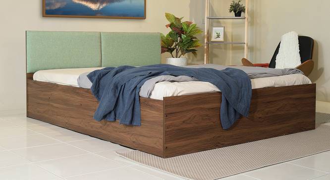 Lush Queen Engineered Wood Bed Design 20 (Walnut Finish, Queen Bed Size, Box Storage Type, Mint Green) by Urban Ladder - Front View Design 1 - 871967