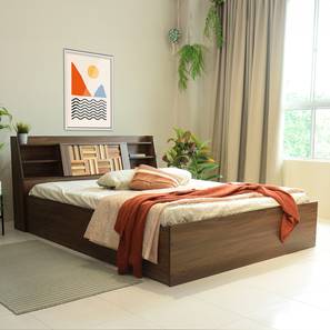 Beds With Storage In Ahmedabad Design Timber Engineered Wood Queen Size Box Storage Upholstered Bed in Walnut Finish