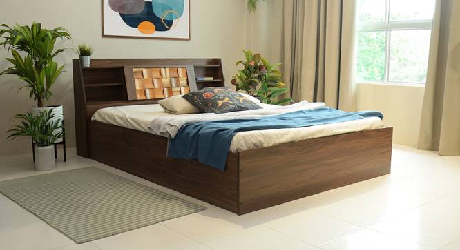 Timber Queen Engineered Wood Bed Design 3 (Walnut Finish, Brown, Queen Bed Size, Box Storage Type) by Urban Ladder - Front View Design 1 - 872038